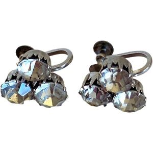 Vintage Crystal Screw Back Silver Tone Earrings Made In Austria